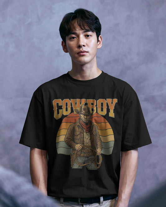 Retro Cowboy Oversized T-Shirt for Men – Vintage Western Style by Bycads