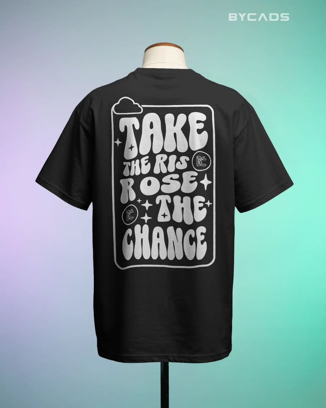 BYCADS "Take The Risk" Retro Typography Oversized Black T-Shirt