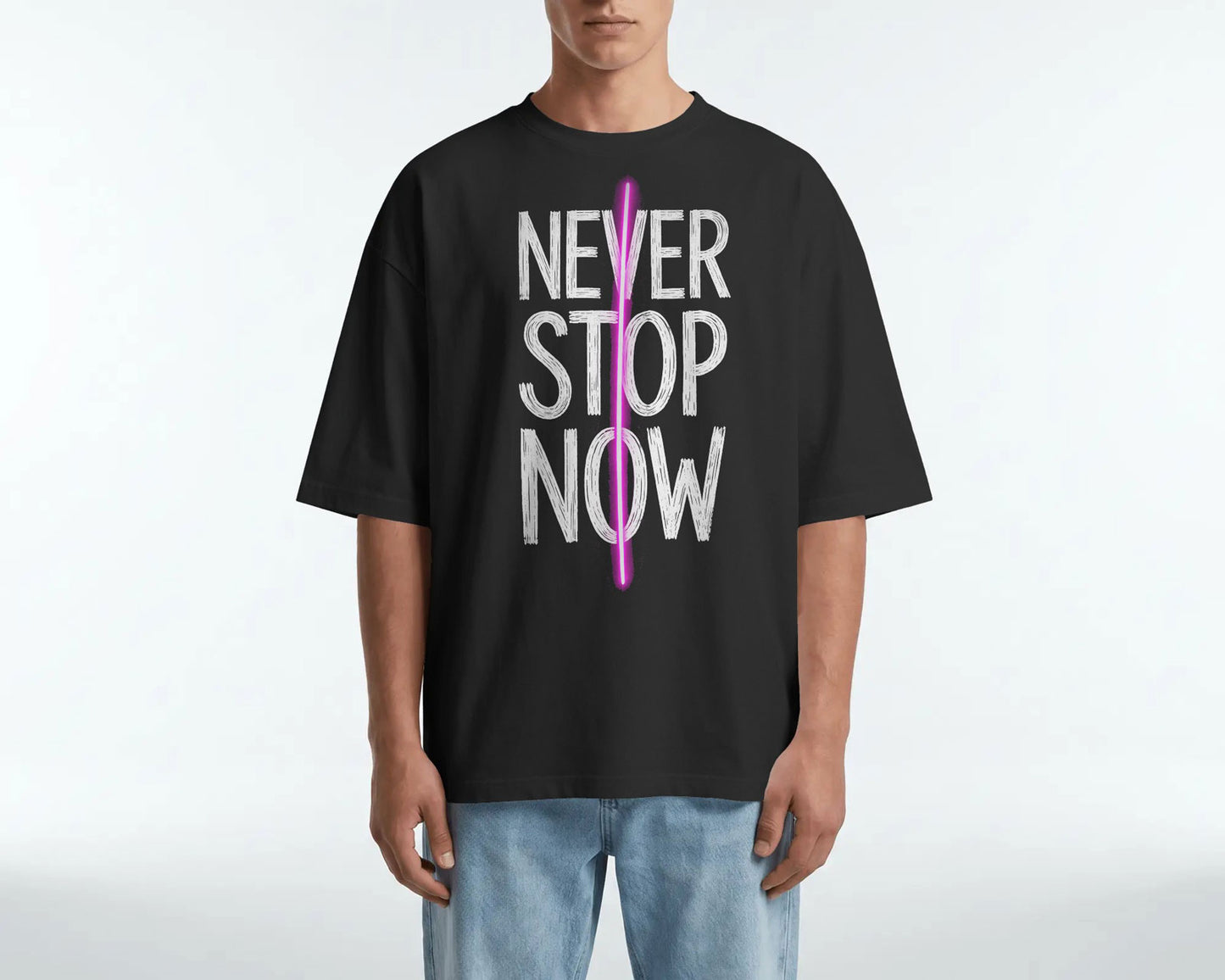 Never Stop Now Neon Line Graphic Oversized cotton blend T-Shirt - BYCADS