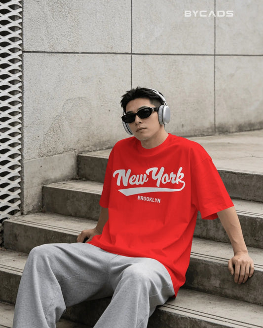 BYCADS New York Oversized Cotton Blend T-Shirt for Unisex | Unisex Drop Shoulder Relaxed Fit Streetwear T-shirt