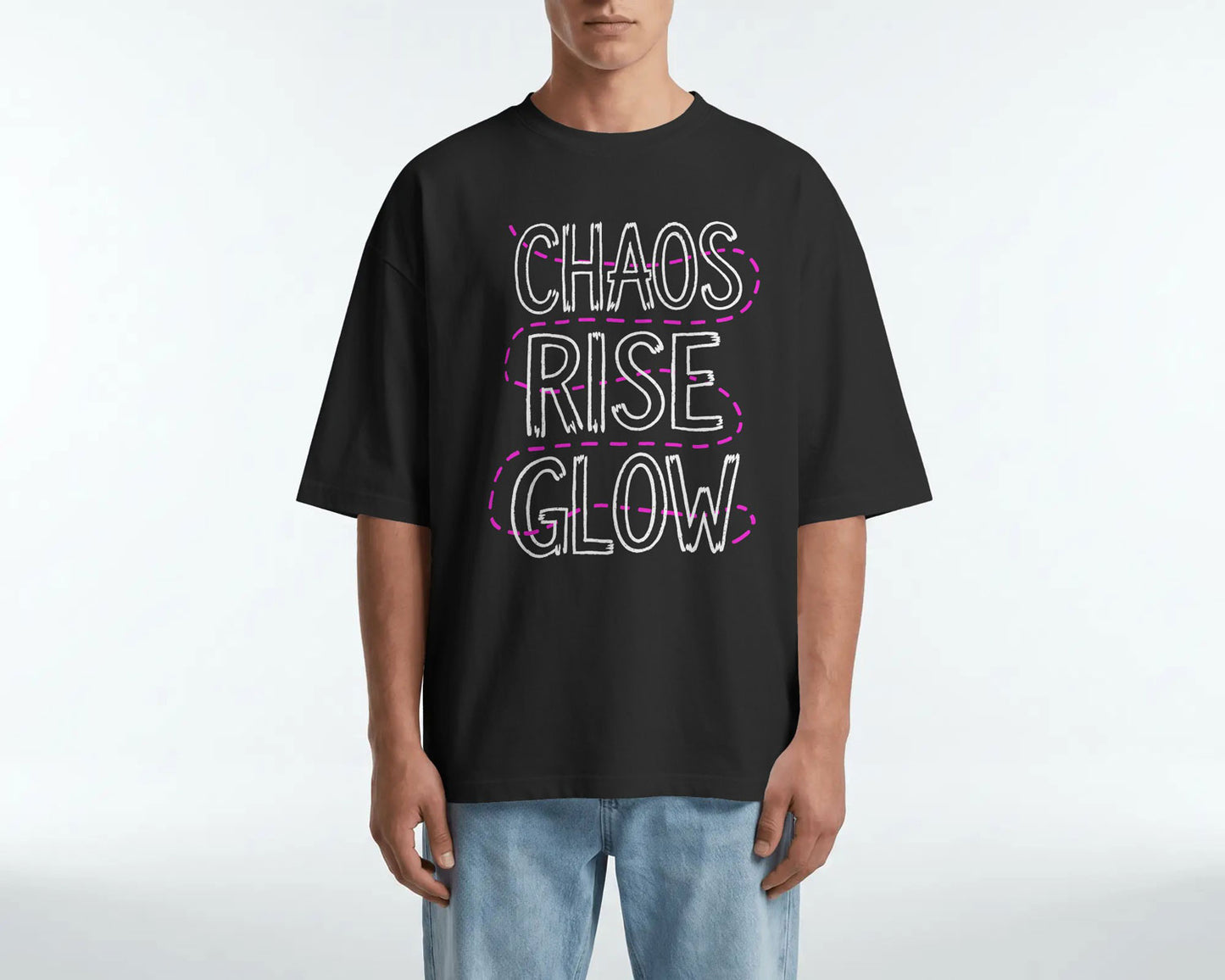 Chaos Rise Glow Outline Graphic Oversized cotton blend T-Shirt - BYCADS