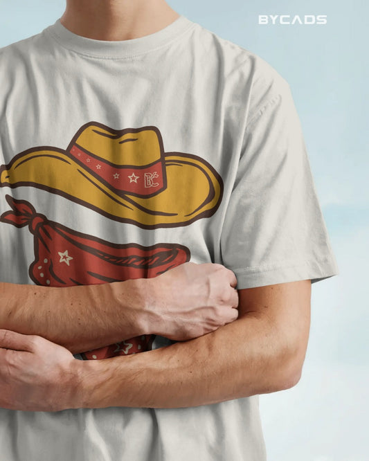 Minimal Cowboy Oversized T-Shirt for Men – Western Hat and Bandana by Bycads