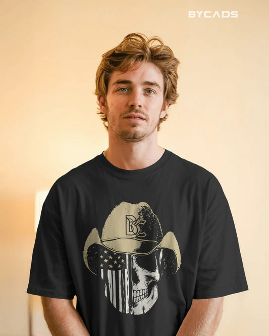 Cowboy Skull Oversized T-Shirt for Men – Grunge Western Graphic by Bycads