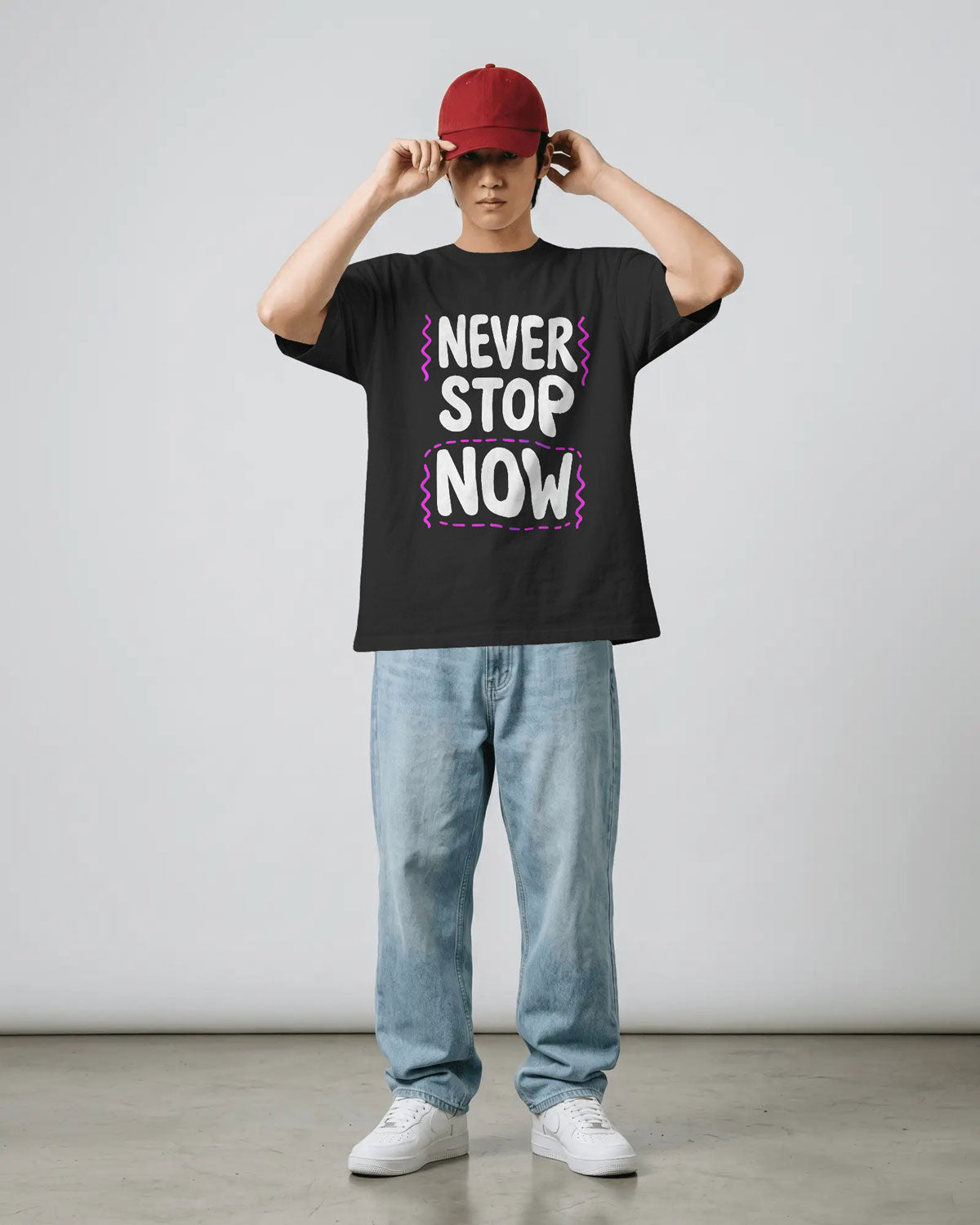 NEVER STOP NOW Graphic Oversized T-Shirt cotton blend - BYCADS