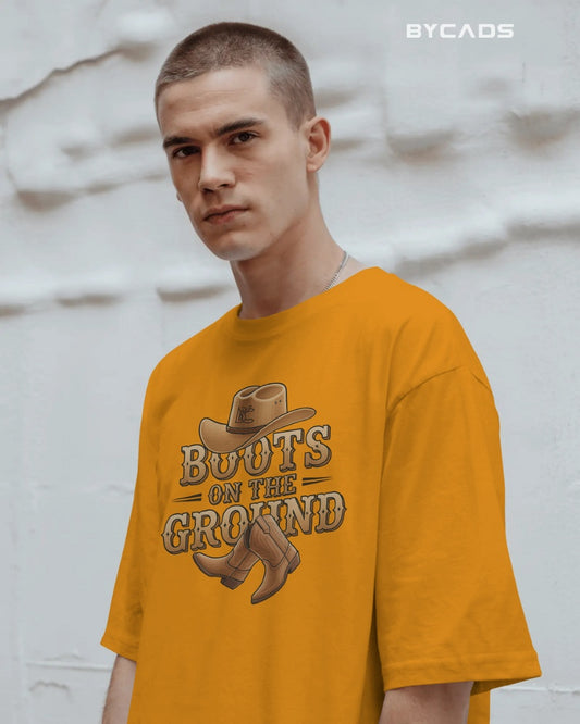 Boots On The Ground Printed Oversized T-Shirt for Men