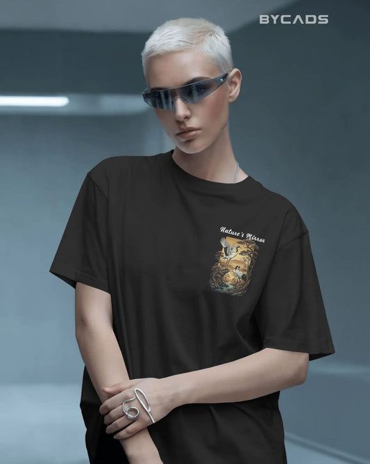 BYCADS "Nature's Mirror" Art Nouveau Heron Oversized T-Shirt