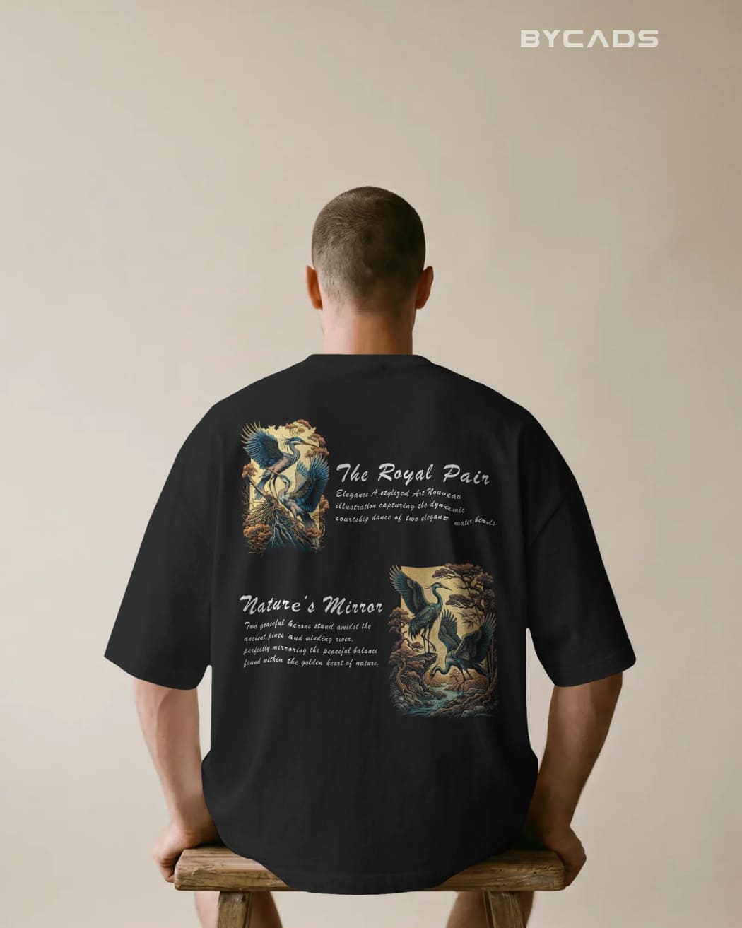 BYCADS "Nature's Mirror" Art Nouveau Heron Oversized T-Shirt