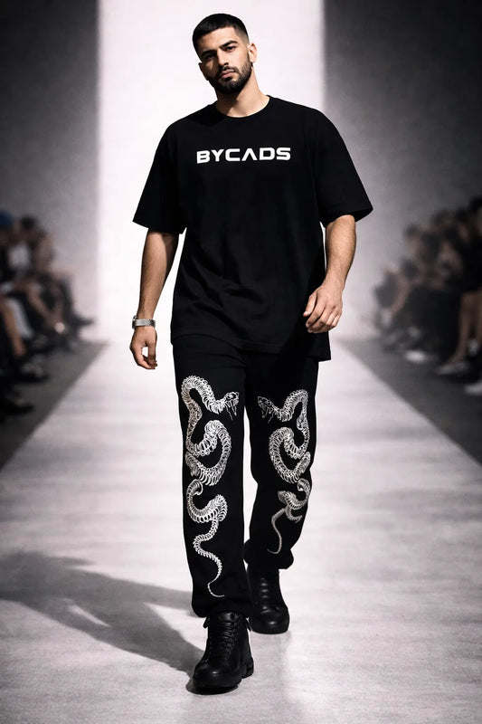 BYCADS Serpent Skeleton Graphic Black Joggers – Bold Streetwear Lower Pants