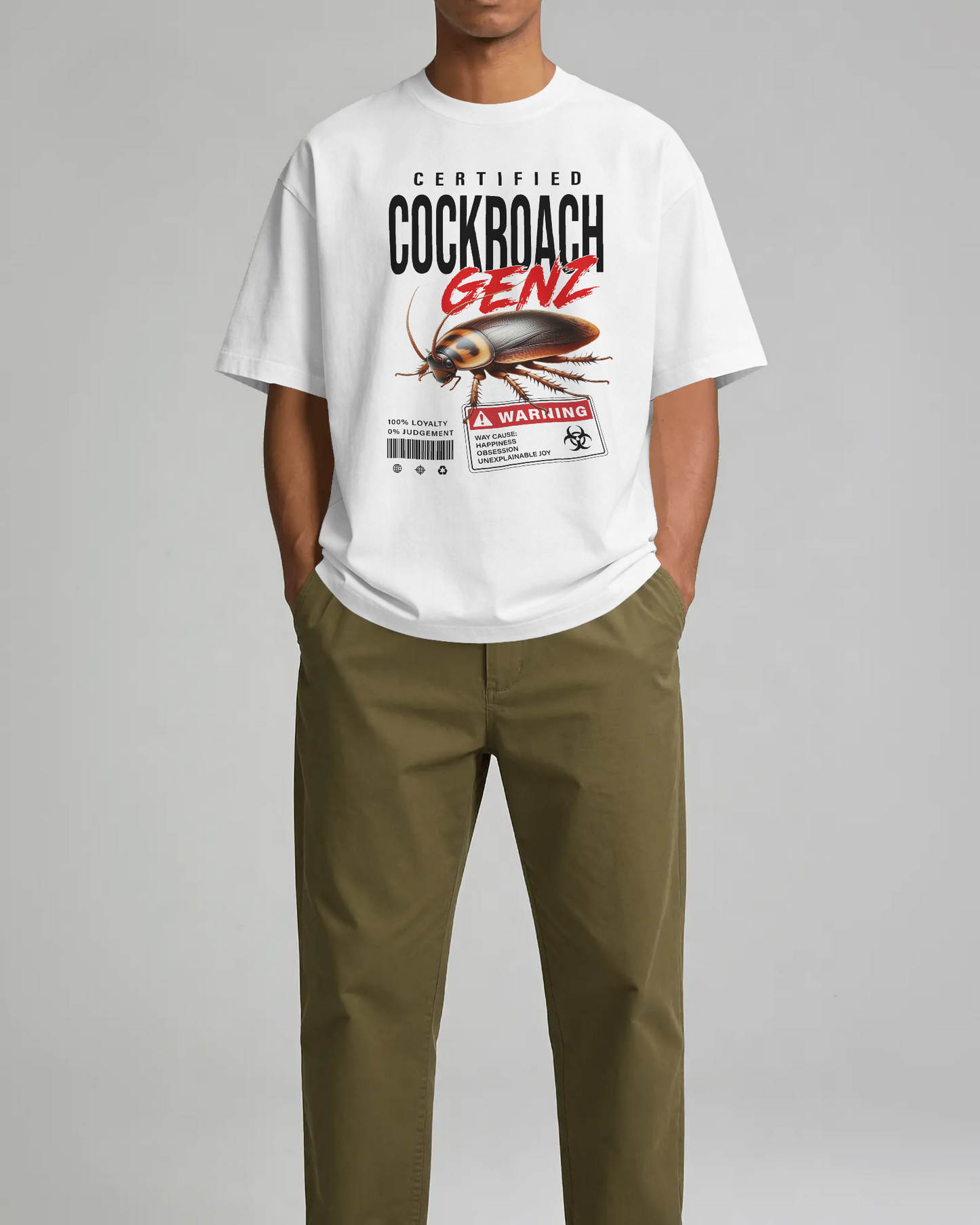 BYCADS Half Sleeve Round Neck Cotton Blend Graphic Print Certified Cockroach GENZ Oversized T-Shirt