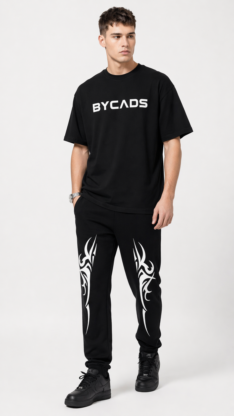 BYCADS Tribal Blade Graphic Black Joggers – Bold Streetwear Lower Pants