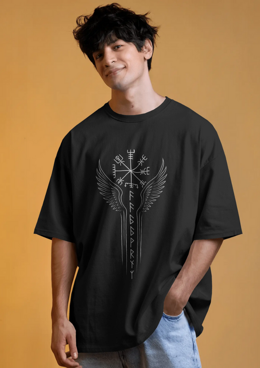 Runic Wings Oversized T-Shirt – Norse Symbolic Streetwear by Bycads
