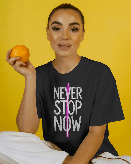 Never Stop Now Neon Line Graphic Oversized Unisex cotton blend T-Shirt - BYCADS
