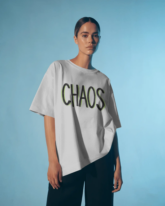 CHAOS Minimal Neon Outline Oversized Unisex T-Shirt cotton blend - BYCADS
