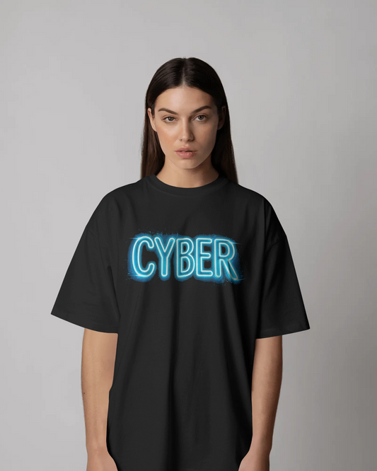 CYBER Neon Graphic Oversized Unisex T-Shirt cotton blend - BYCADS