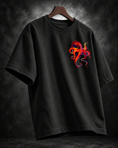 BYCADS Octopus Oversized Black T-Shirt | 100% Cotton 240 GSM Unisex Graphic Streetwear Tee