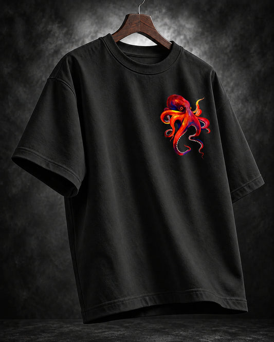 BYCADS Octopus Oversized Black T-Shirt | 100% Cotton 240 GSM Unisex Graphic Streetwear Tee