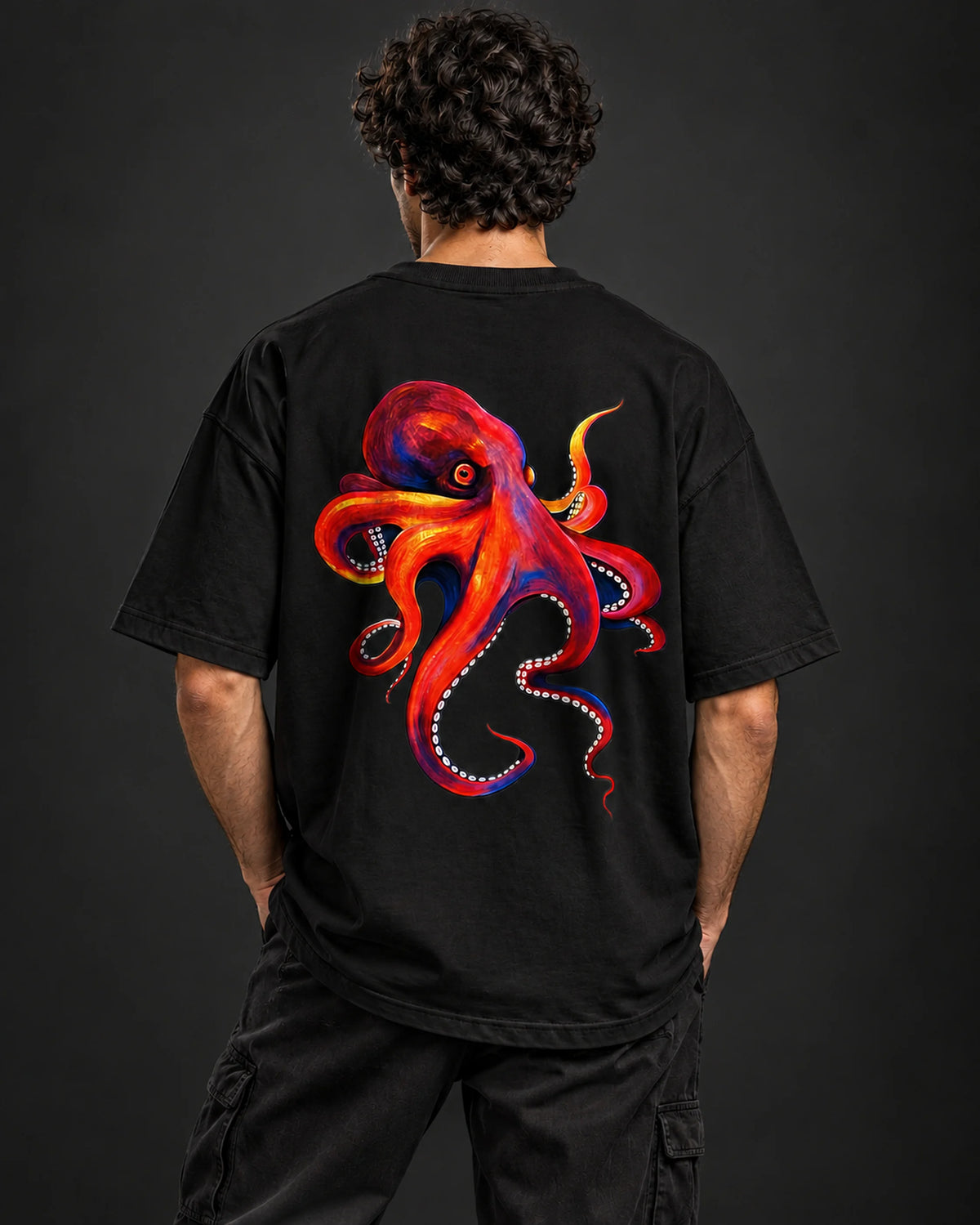 BYCADS Octopus Oversized Black T-Shirt | 100% Cotton 240 GSM Unisex Graphic Streetwear Tee