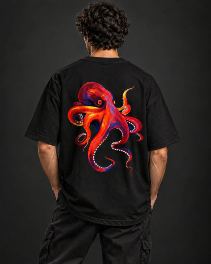 BYCADS Octopus Oversized Black T-Shirt | 100% Cotton 240 GSM Unisex Graphic Streetwear Tee