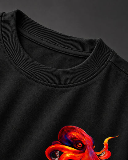 BYCADS Octopus Oversized Black T-Shirt | 100% Cotton 240 GSM Unisex Graphic Streetwear Tee