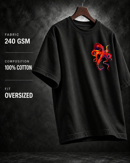 BYCADS Octopus Oversized Black T-Shirt | 100% Cotton 240 GSM Unisex Graphic Streetwear Tee