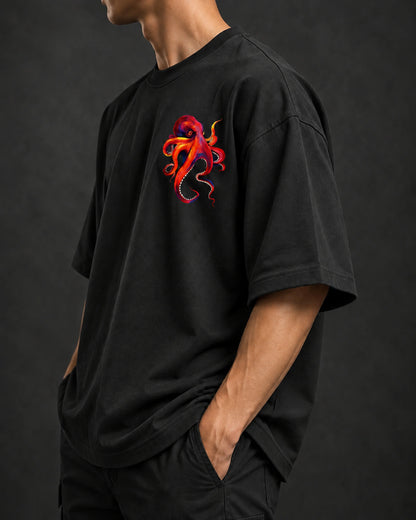 BYCADS Octopus Oversized Black T-Shirt | 100% Cotton 240 GSM Unisex Graphic Streetwear Tee