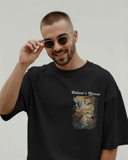 BYCADS "Nature's Mirror" Art Nouveau Heron Oversized T-Shirt