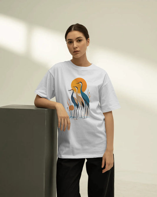 BYCADS Women's White Oversized Graphic T-Shirt | Premium Blend Fabric Relaxed Fit Tee