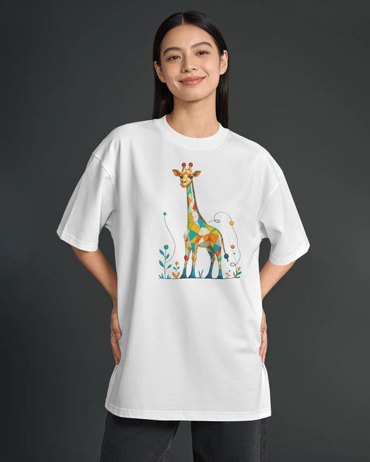 BYCADS Oversized Giraffe Print T-Shirt for Women | Casual Streetwear Tee