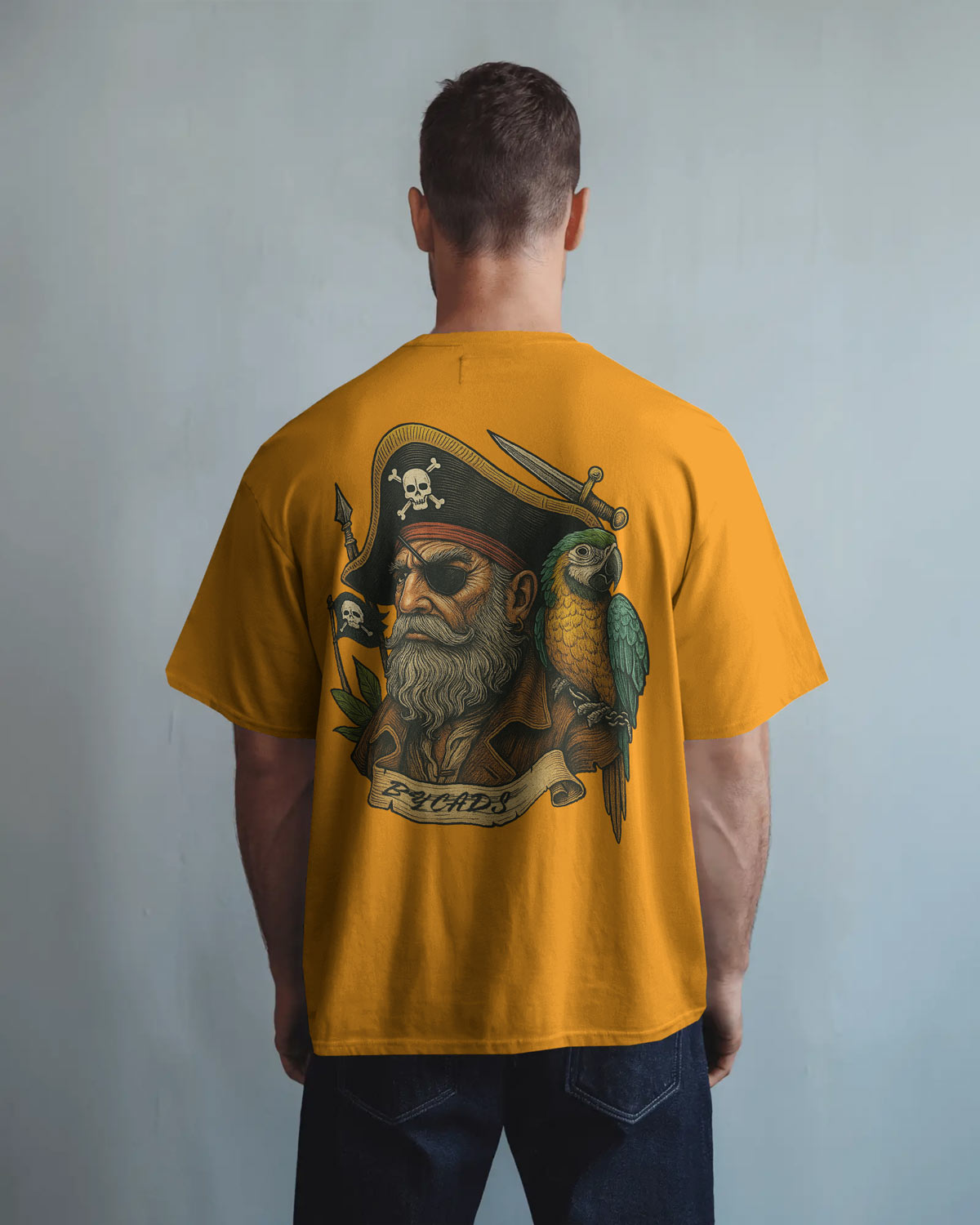 Vintage Pirate Captain Oversized T-Shirt – Parrot & Skull Art by Bycads