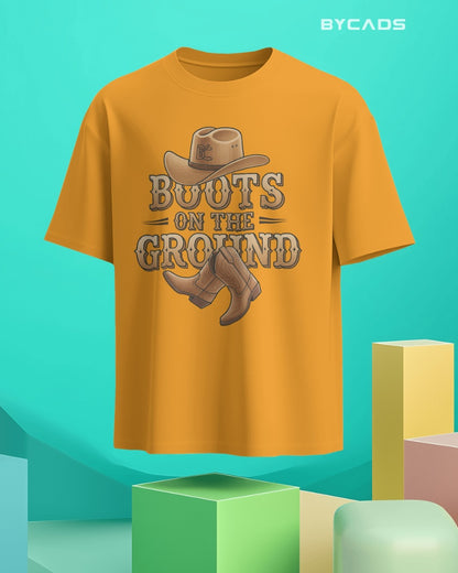 Boots On The Ground Printed Oversized T-Shirt for Men