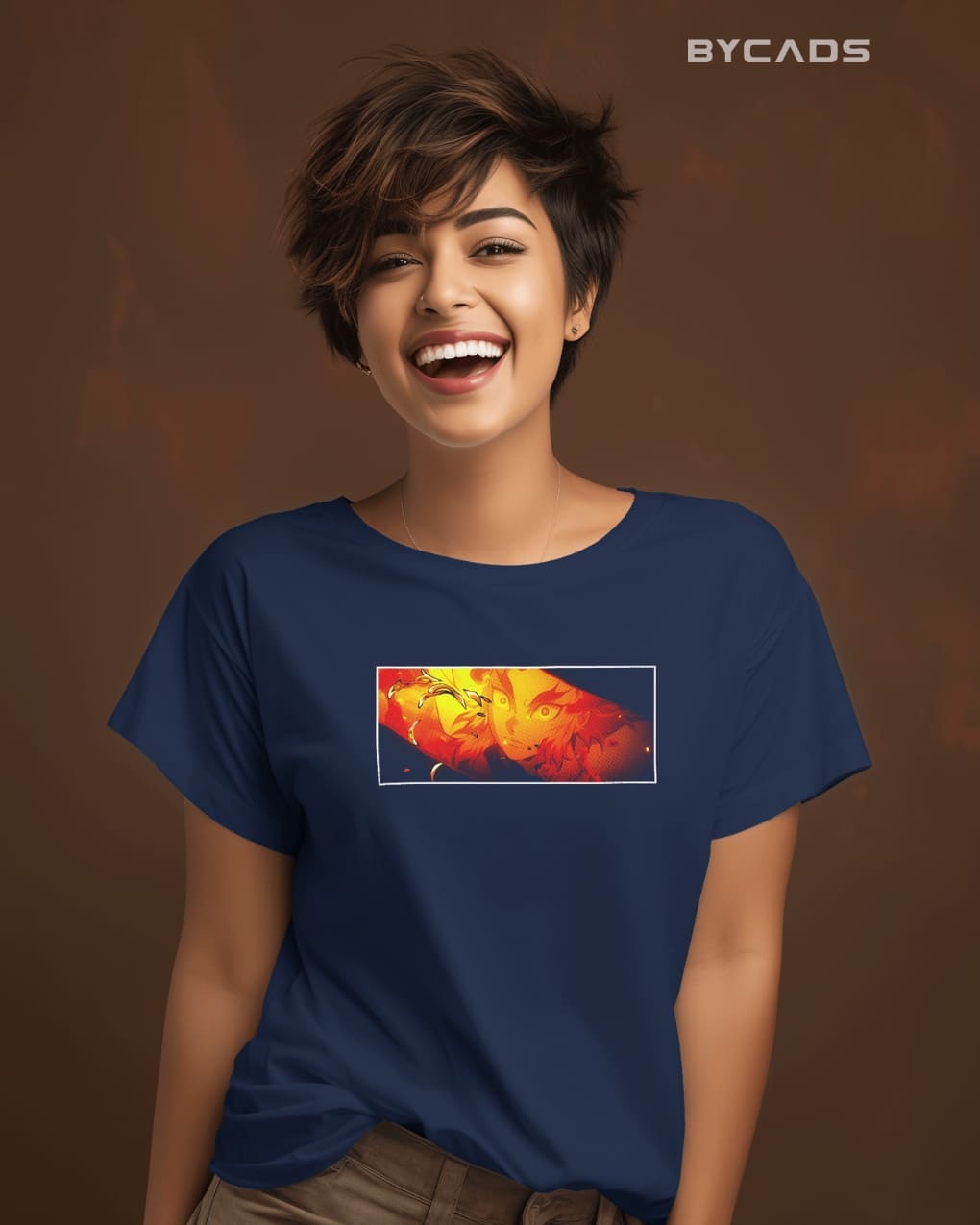 BYCADS "Will of Fire" Rengoku Flame Hashira Anime Graphic Regular-Fit Cotton Blend T-Shirt