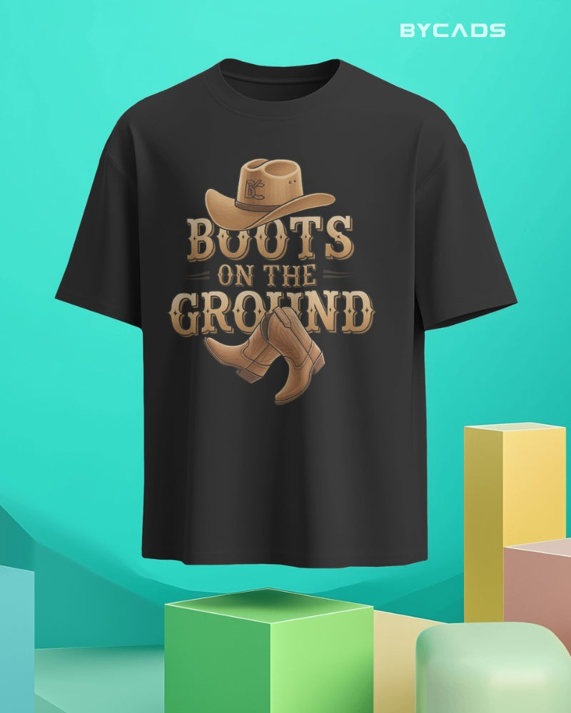 Boots On The Ground Printed Oversized T-Shirt for Men