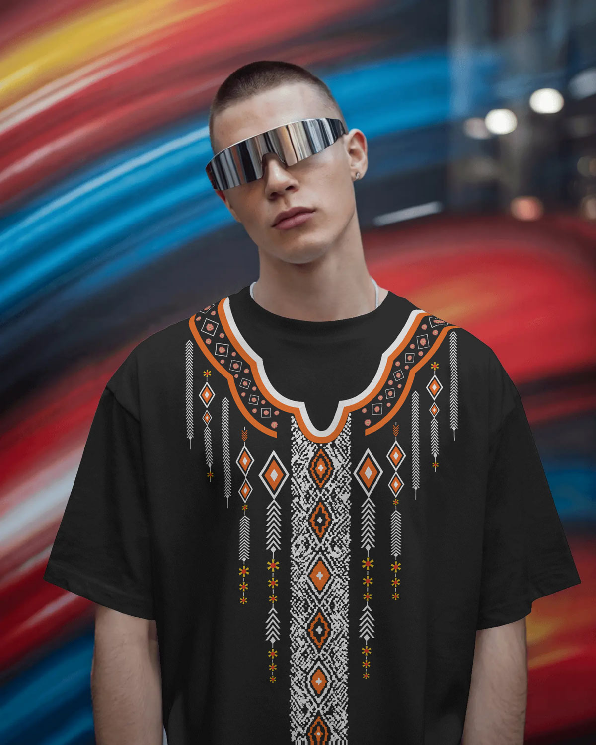 “Tribal Spirit” Oversized Ethnic Print Tee