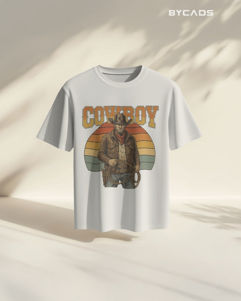 Retro Cowboy Oversized T-Shirt for Men – Vintage Western Style by Bycads