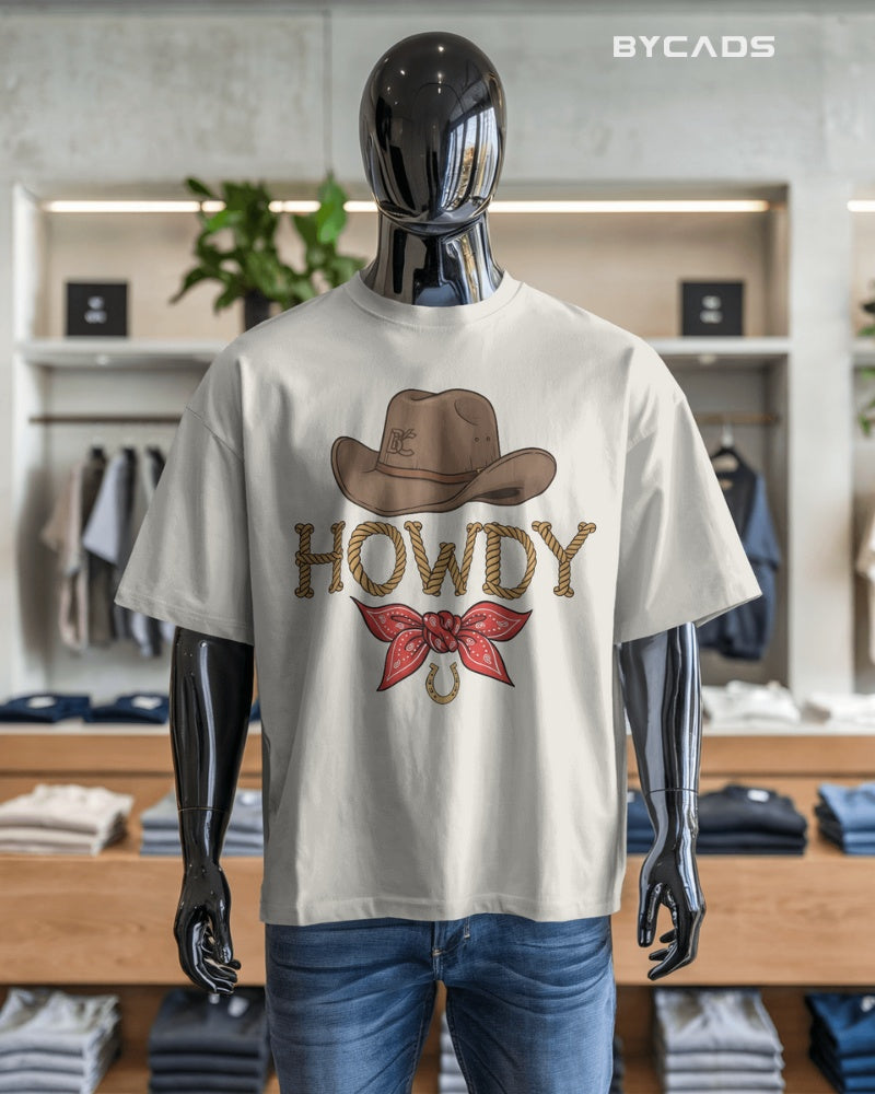 Howdy Cowboy Drop Shoulder T-Shirt  – Western Street Style by Bycads