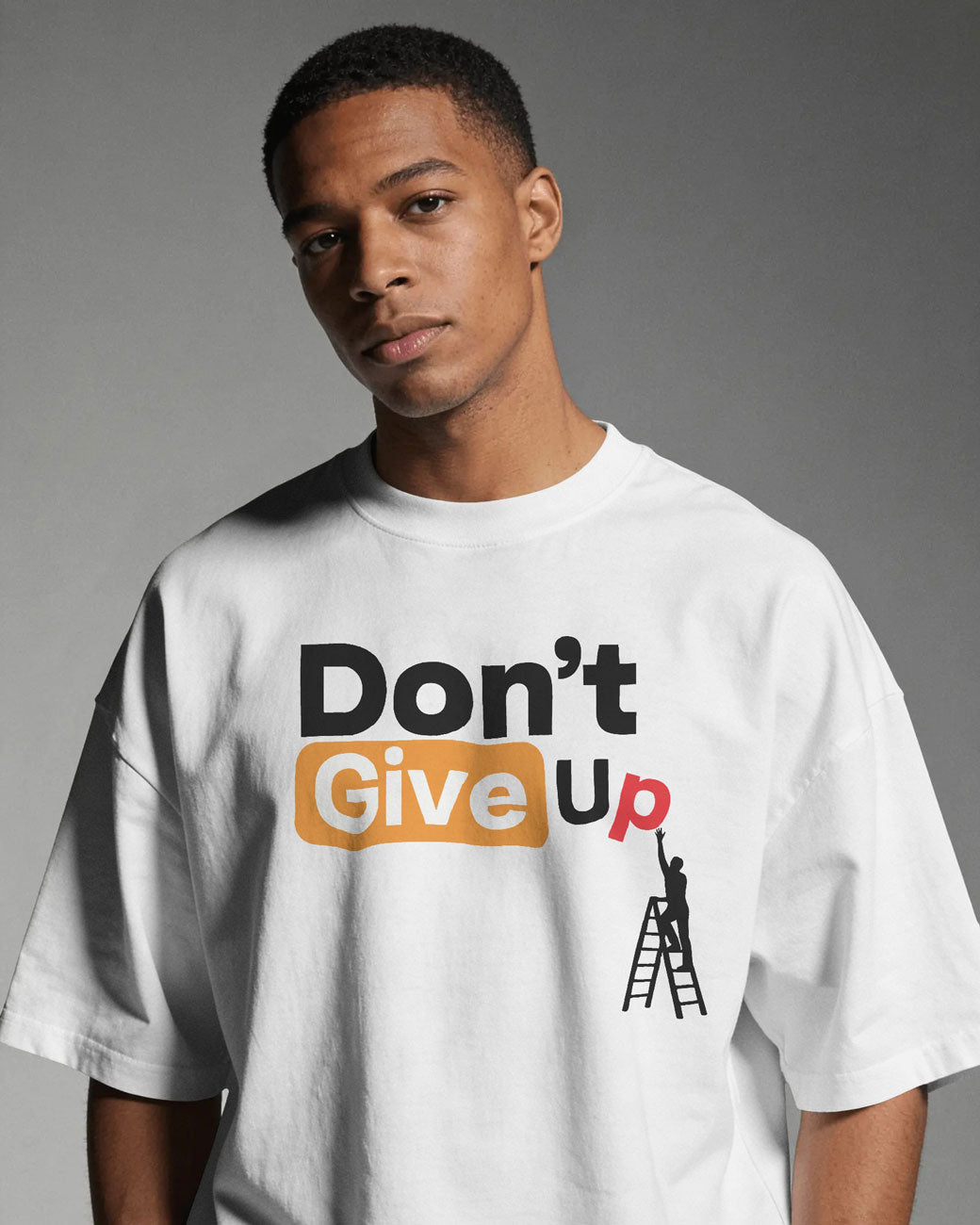 Bycads Don’t Give Up Motivational Oversized Cotton Blend T-Shirt