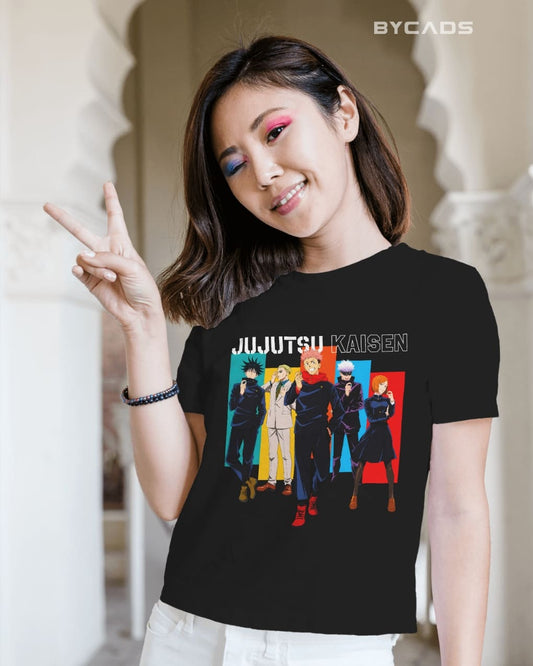 BYCADS "Jujutsu Sorcerers" Jujutsu Kaisen Anime Graphic Regular-Fit Cotton Blend T-Shirt