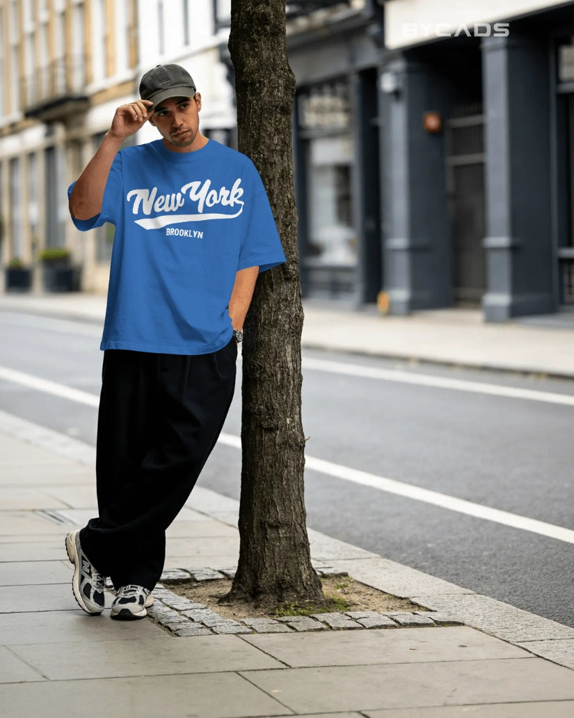 BYCADS New York Oversized Cotton Blend T-Shirt for Unisex | Unisex Drop Shoulder Relaxed Fit Streetwear T-shirt