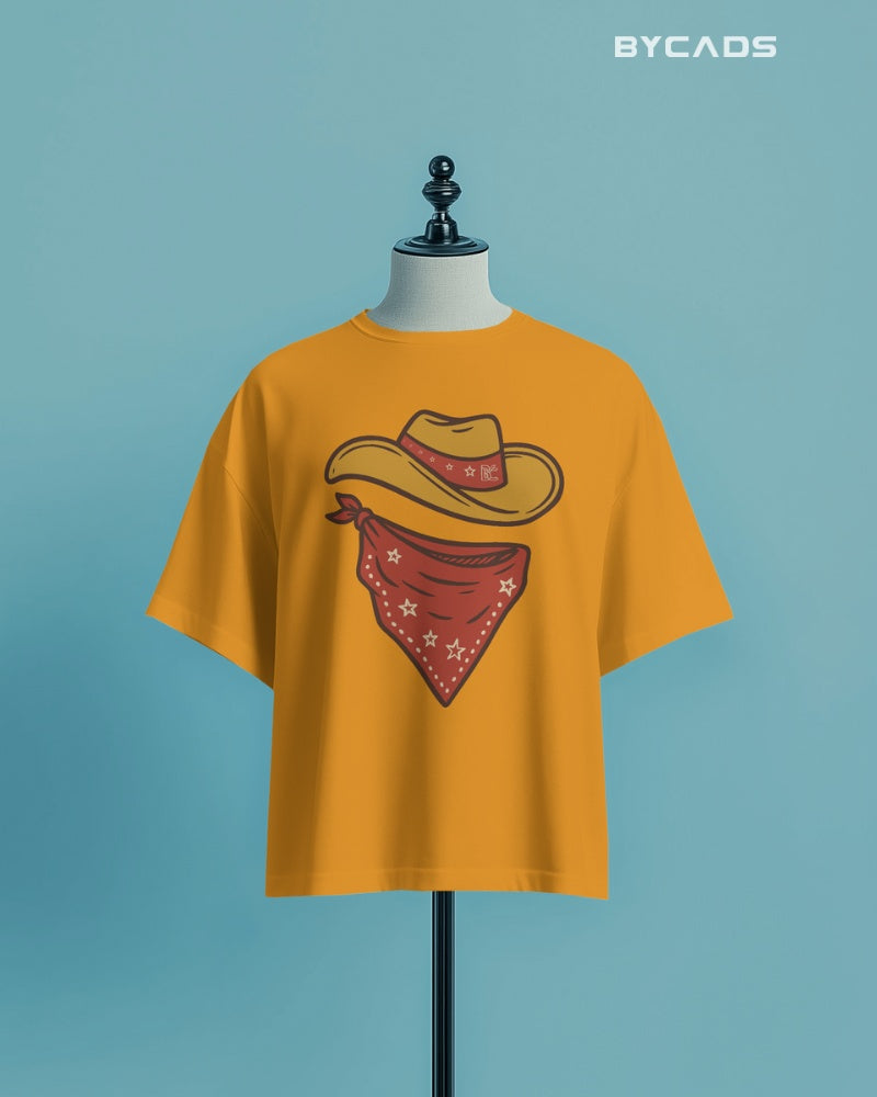 Minimal Cowboy Oversized T-Shirt for Men – Western Hat and Bandana by Bycads