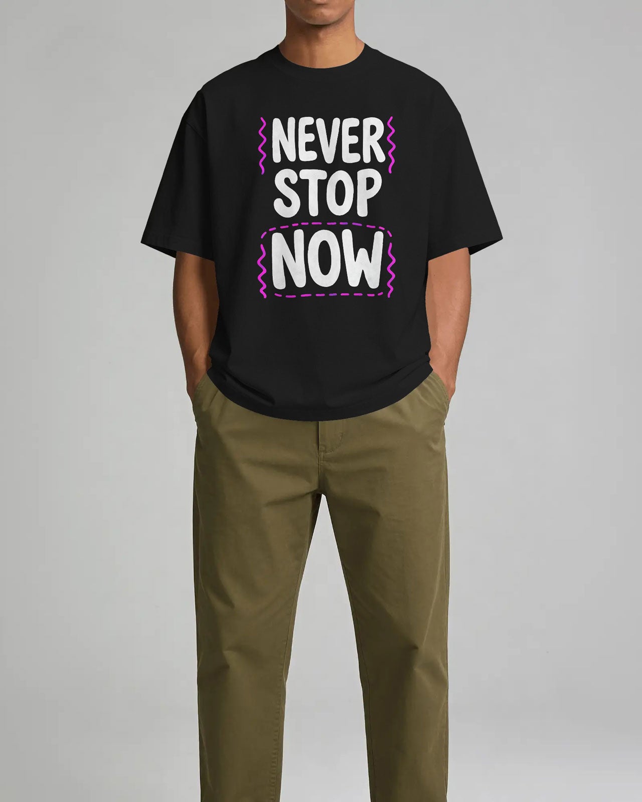 NEVER STOP NOW Graphic Oversized T-Shirt cotton blend - BYCADS