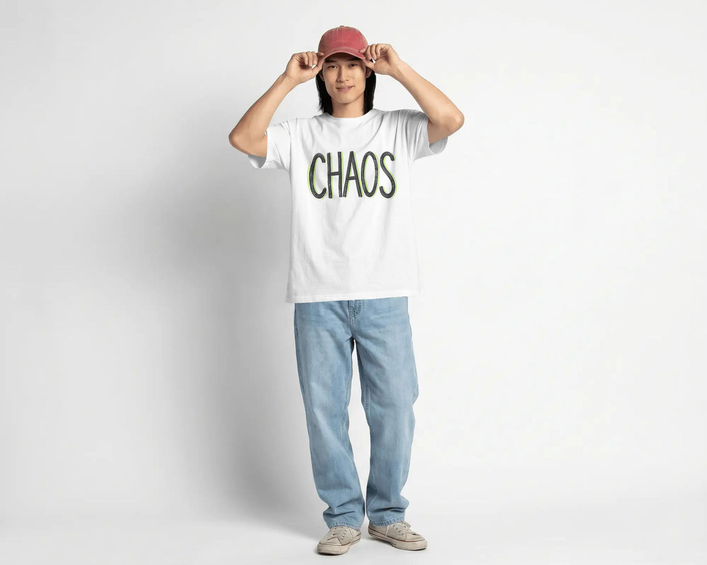 CHAOS Minimal Neon Outline Oversized T-Shirt cotton blend - BYCADS