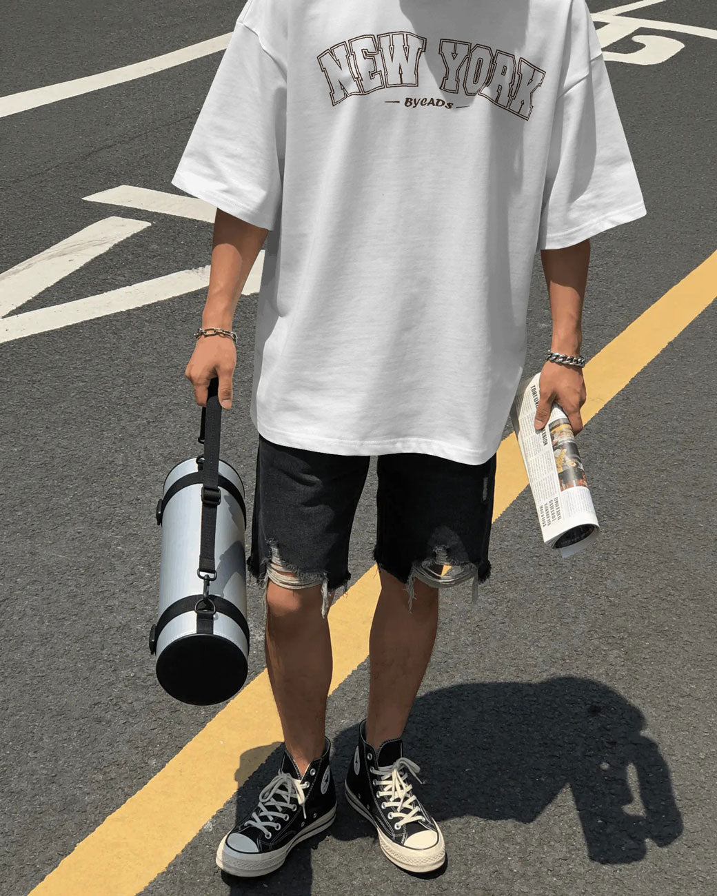 BYCADS New York Oversized T-Shirt | Cotton Blend Drop Shoulder Relaxed Fit  | Casual Streetwear Oversized T-Shirt