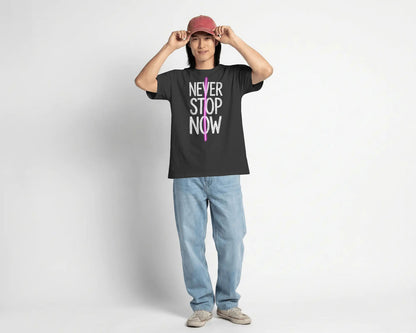 Never Stop Now Neon Line Graphic Oversized cotton blend T-Shirt - BYCADS