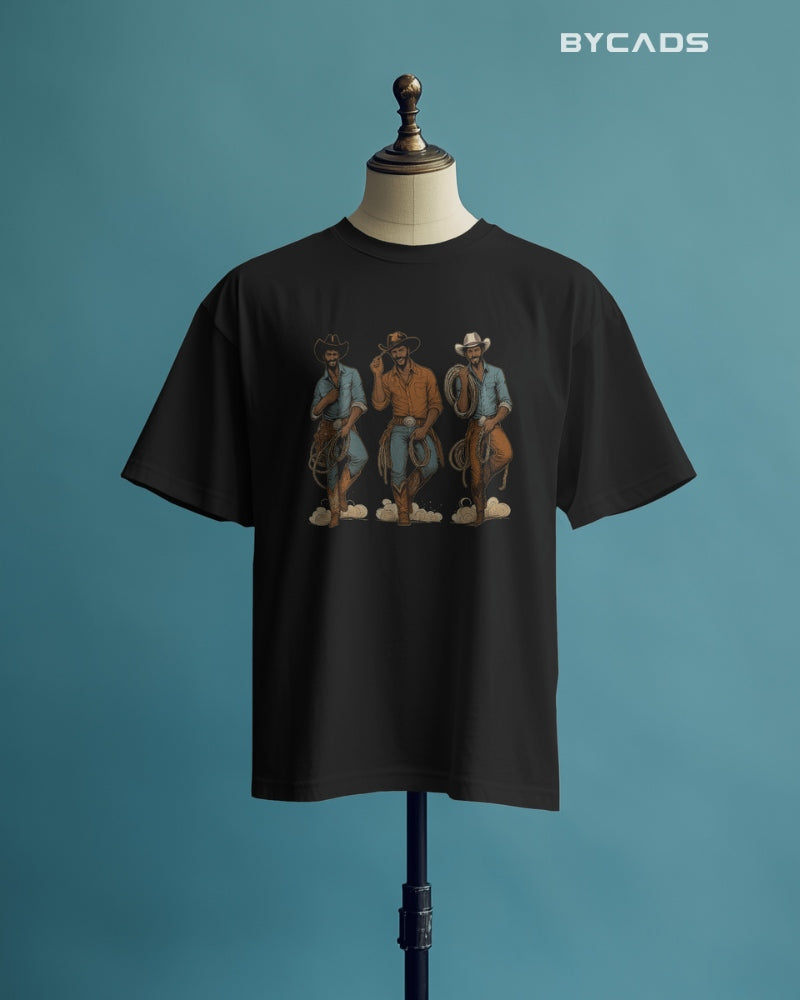 Rodeo Trio Cowboy Oversized T-Shirt for Men – Western Lasso Graphic by Bycads