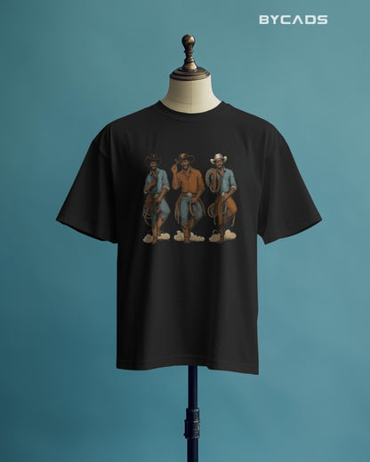 Rodeo Trio Cowboy Oversized T-Shirt for Men – Western Lasso Graphic by Bycads