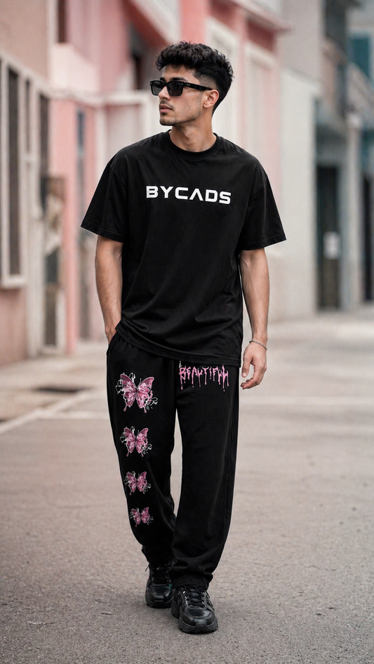 BYCADS Butterfly Drip Graphic Black Joggers – Aesthetic Streetwear Lower Pants