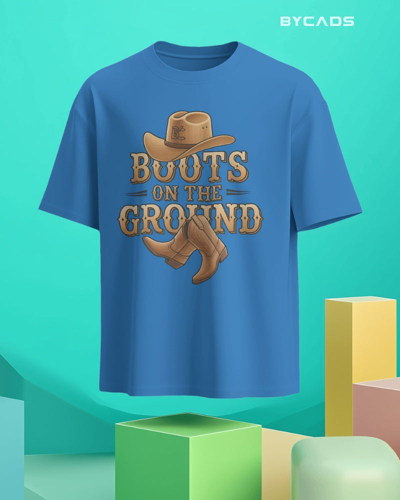 Boots On The Ground Printed Oversized T-Shirt for Men