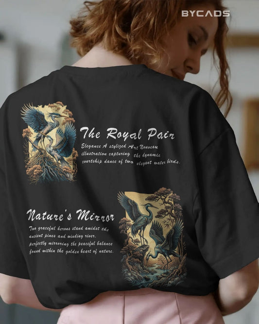 BYCADS "Nature's Mirror" Art Nouveau Heron Oversized T-Shirt