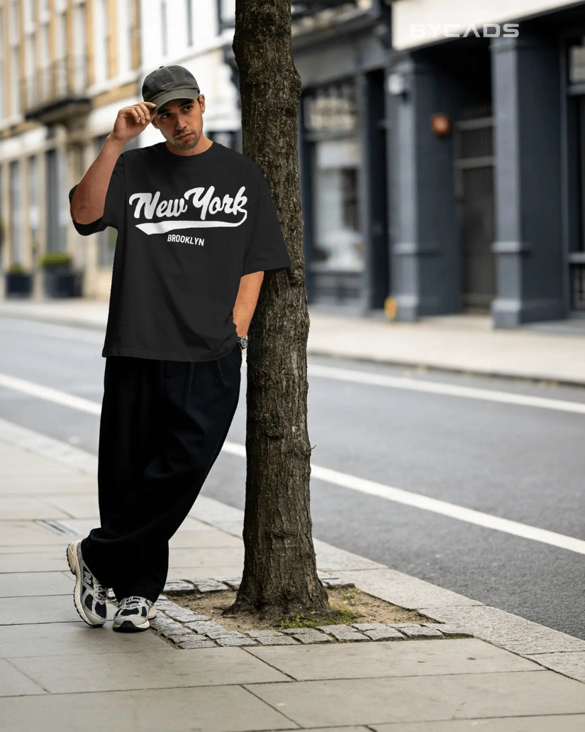 BYCADS New York Oversized Cotton Blend T-Shirt for Unisex | Unisex Drop Shoulder Relaxed Fit Streetwear T-shirt