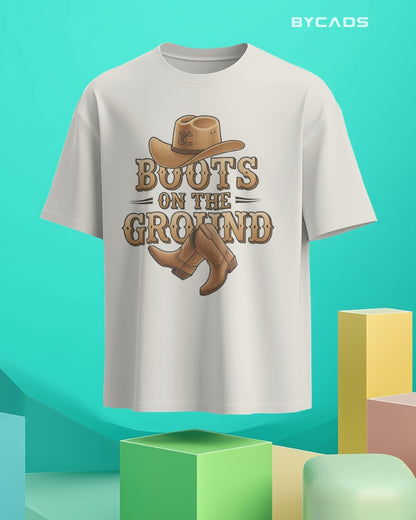 Boots On The Ground Printed Oversized T-Shirt for Men